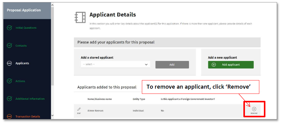Removing an applicant