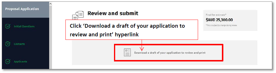 Image of clickable hyperlink to download a draft